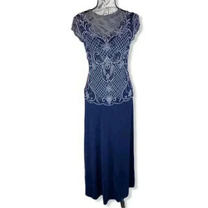 Pisarro Nights Illusion Beaded Mesh Peplum dress